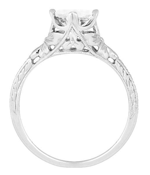 Art Deco Floral Carved Filigree CZ Promise Ring in Sterling Silver - Item: SSR356CZ - Image: 4