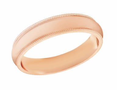 4mm Wide Millgrain Edge 14K Rose Gold Classic Domed Wedding Band