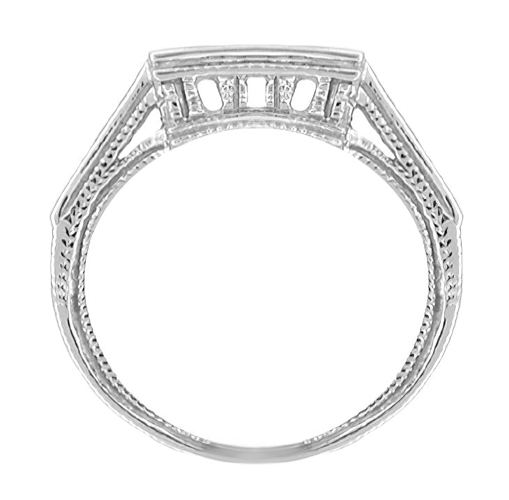 Art Deco Filigree Square Contoured Diamond Wedding Ring in Platinum - Item: WR239 - Image: 2
