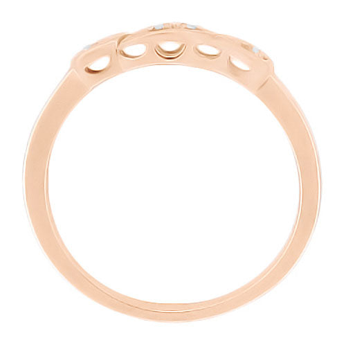 Retro Moderne White Sapphire Filigree Wedding Ring - 14K Rose Gold - Item: WR380RWS - Image: 2