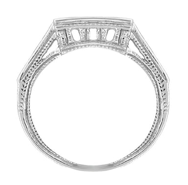 Art Deco Diamond Filigree Royal Castle Wedding Ring - 18 Karat White Gold Hugger Band - alternate view