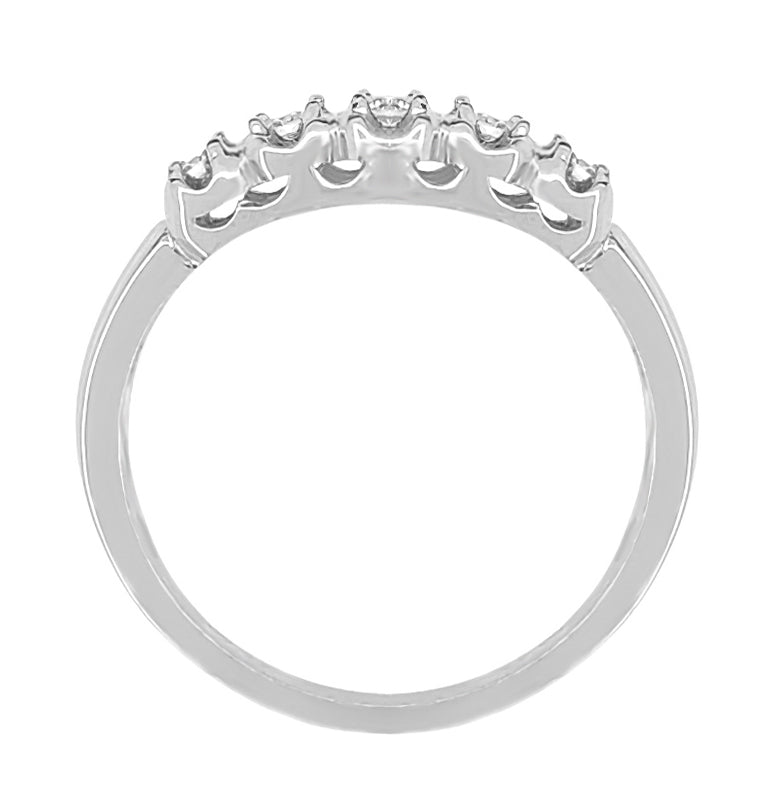 Retro Moderne Filigree Straightline Diamond Wedding Ring in 14 Karat White Gold - Item: WR674-LC - Image: 2