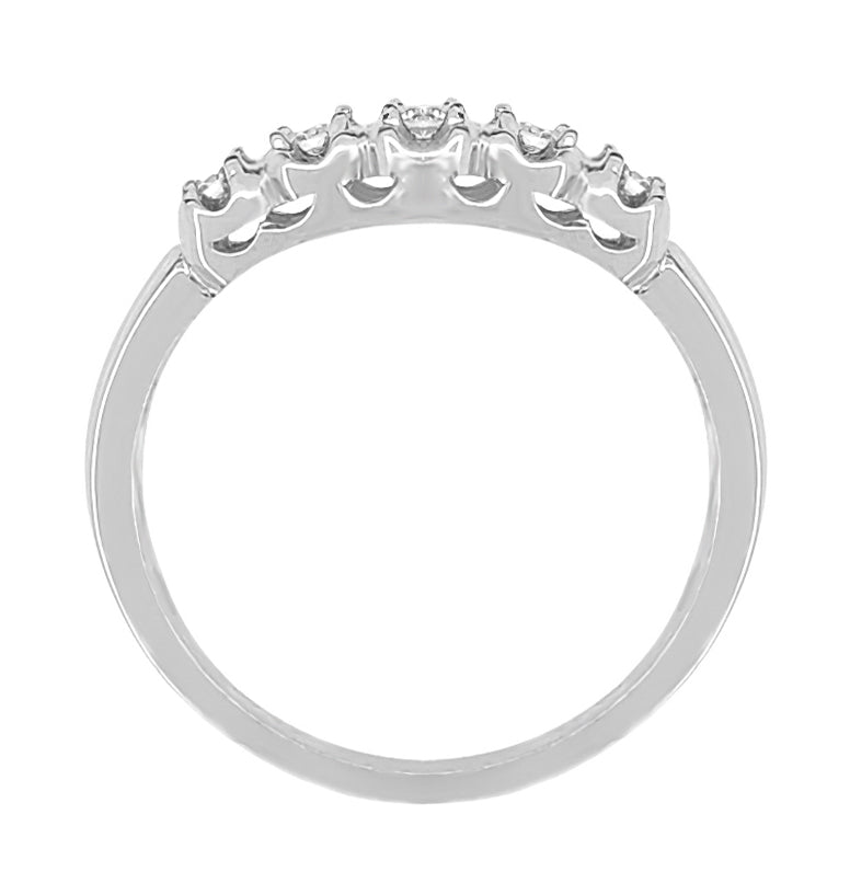 Retro Moderne White Sapphire Filigree Wedding Ring - 14K White Gold - Item: WR674WS - Image: 2