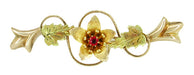 Antique Victorian Ruby Flower and Leaves Brooch in 9 Karat Tri Color Gold