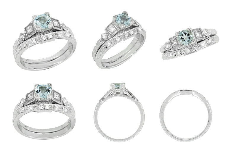 3/4 Carat Aquamarine and Diamond Art Deco Engagement Ring in 18K White Gold - Item: R208 - Image: 7