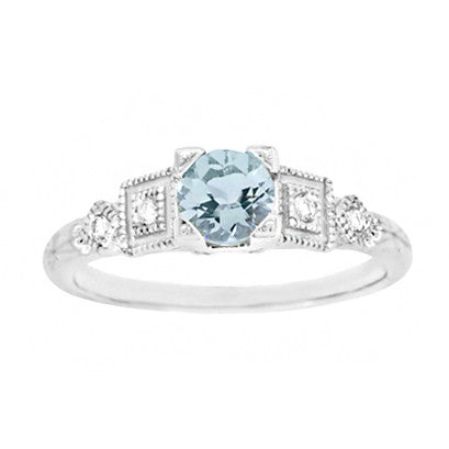 3/4 Carat Aquamarine and Diamond Art Deco Engagement Ring in 18K White Gold - Item: R208 - Image: 2