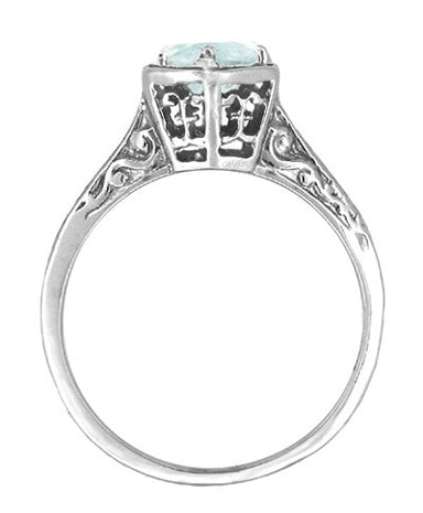 Filigree Hexagon Art Deco Engraved 3/4 Carat Aquamarine Engagement Ring in 14K White Gold - alternate view