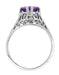 Art Deco Filigree Trellis Amethyst Engagement Ring in 14 Karat White Gold