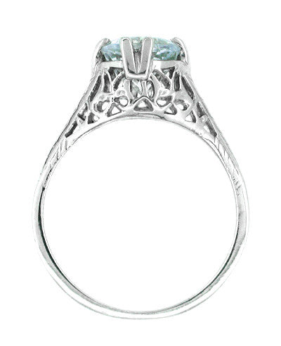 Art Deco Aquamarine Trellis Filigree Engagement Ring in 14 Karat White Gold - Item: R171 - Image: 2