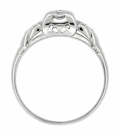 Art Deco Antique Leaves Filigree Diamond Illusion Engagement Ring in 14K White Gold - alternate view
