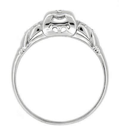 Art Deco Antique Leaves Filigree Diamond Illusion Engagement Ring in 14K White Gold - Item: R217 - Image: 2