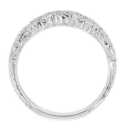Art Deco Scalloped Engraved Contoured Diamond Wedding Band in Platinum - Item: R225 - Image: 2