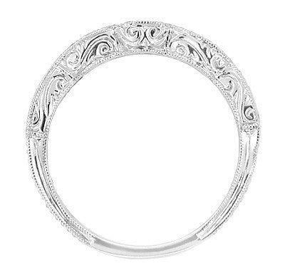 Art Deco Rolling Scrolls Scallop Design Diamond Wedding Band in Platinum - Item: R254 - Image: 2