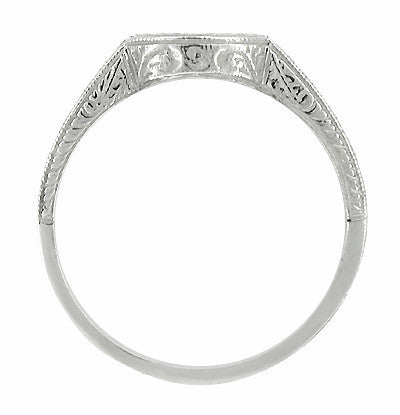 Antique Art Deco Carved Wheat and Scrolls Curved Wedding Band in Platinum - Item: R222 - Image: 2