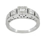 Platinum Art Deco Square Top Carved Filigree Diamond Engagement Ring