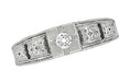 Platinum Art Deco Square Top Carved Filigree Diamond Engagement Ring