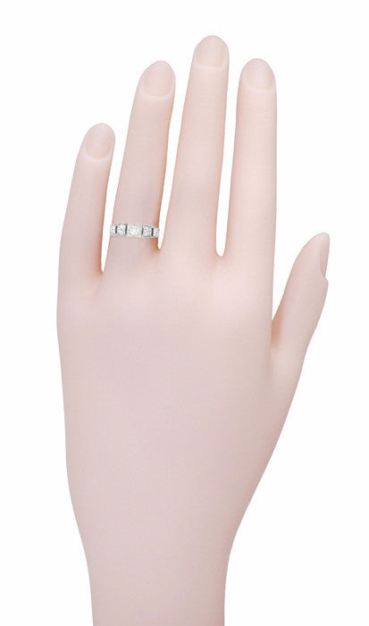 Platinum Art Deco Square Top Carved Filigree Diamond Engagement Ring - Item: R160P-LC - Image: 6