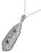 Art Deco Filigree Sapphire and Diamond Pendant Necklace in Sterling Silver