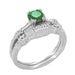 Art Deco Hearts and Clovers Emerald Engagement Ring in 14 Karat White Gold
