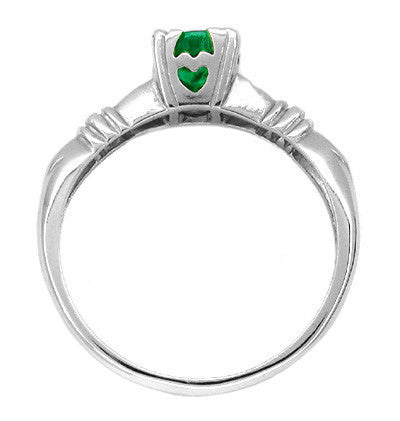 Art Deco Hearts and Clovers Emerald Engagement Ring in 14 Karat White Gold - Item: R163 - Image: 2