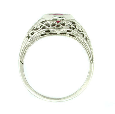 Dionne Art Deco Filigree Antique Ruby Ring in 14 Karat White Gold - alternate view