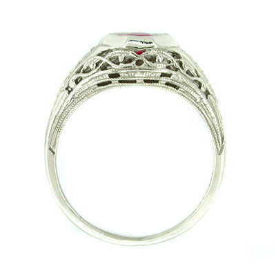 Dionne Art Deco Filigree Antique Ruby Ring in 14 Karat White Gold - Item: R169 - Image: 2