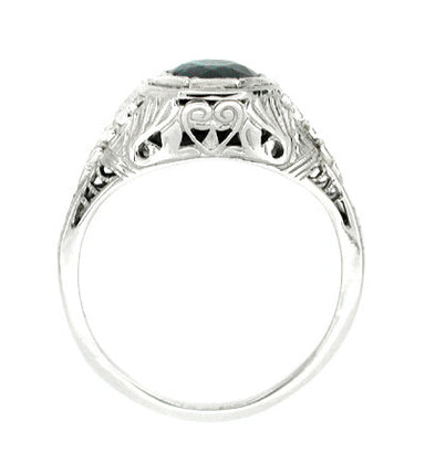 Art Deco Engraved Azalea Sapphire Filigree Ring in 14 Karat White Gold - alternate view