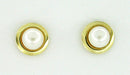 1970's Estate Bezel Set Pearl Stud Earrings in 14 Karat Yellow Gold