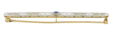 Art Deco Filigree Sapphire Antique Krementz Brooch in 14 Karat Gold - alternate view