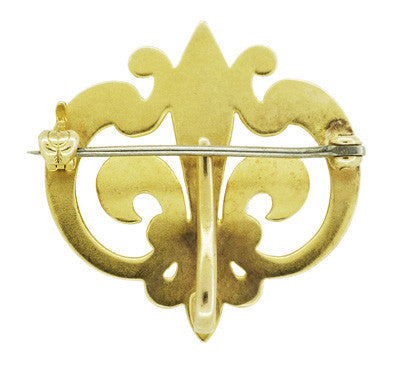 Antique Victorian Fleur De Lis Scroll Brooch and Watch Pin in 14 Karat Yellow Gold - Item: BR181 - Image: 2
