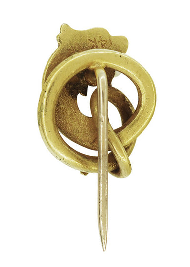Antique Victorian Tie Pin Brooch of a Lion's Head with Snake Body Design in 14 Karat Yellow Gold - alternate view