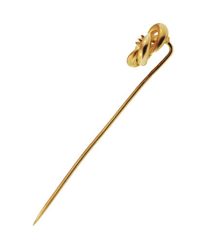 Victorian Algerian Love Knot Antique Stick Pin With Diamond in 14 Karat Yellow Gold - Item: BR199 - Image: 2