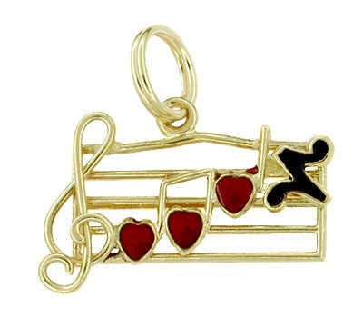Musical Scale with Enameled Hearts and Notes Charm in 14 Karat Gold