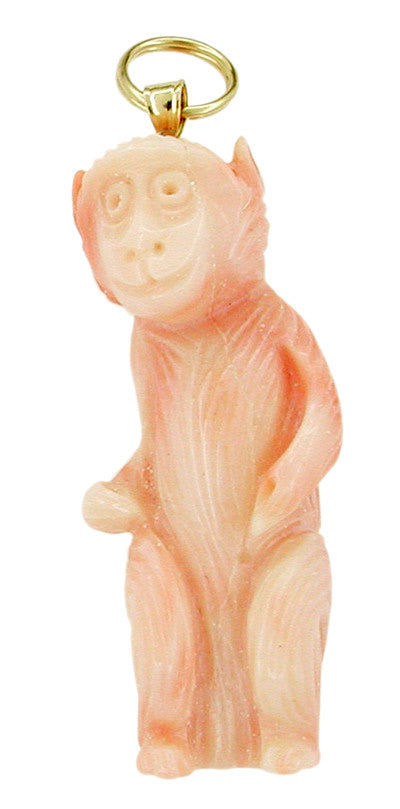 Coral Lucky Monkey Pendant in 14 Karat Gold