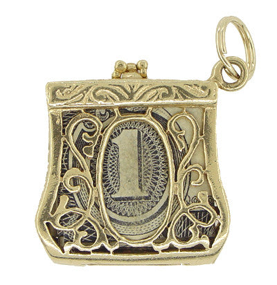Mad Money Purse Movable Charm in 14 Karat Yellow Gold - Item: C362 - Image: 2