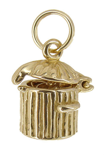 Kitty in a Trash Can Movable Charm in 14 Karat Gold - Item: C382 - Image: 3