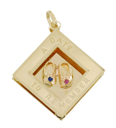 A Date to Remember Baby Shoe Charm in 14 Karat Yellow Gold