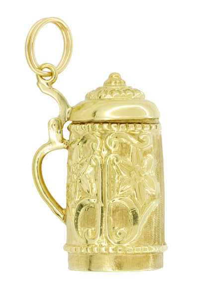 Large Vintage Moveable Beer Stein Pendant Charm in 14 Karat Yellow Gold - Item: C584 - Image: 2