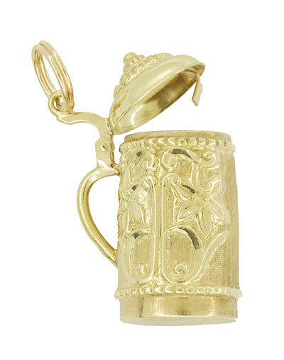 Large Vintage Moveable Beer Stein Pendant Charm in 14 Karat Yellow Gold