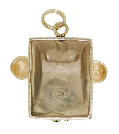 Moveable Vintage Telephone Pendant Charm in 14 Karat Yellow Gold With Pearl - Item: C614 - Image: 3