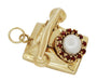 Moveable Vintage Telephone Pendant Charm in 14 Karat Yellow Gold With Pearl