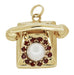 Moveable Vintage Telephone Pendant Charm in 14 Karat Yellow Gold With Pearl