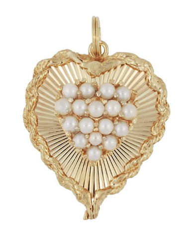 Vintage Heart Pearl Cluster Pendant in 14 Karat Yellow Gold