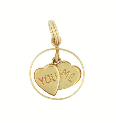 1950's Vintage You and Me Moveable Sweet Hearts Charm in 14 Karat Yellow Gold - Item: C648 - Image: 2