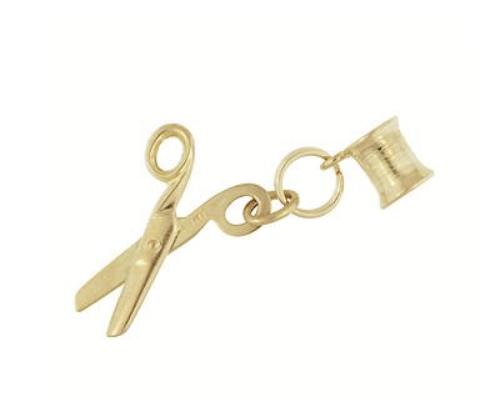 Moveable Spool of Thread and Scissors Vintage Charm in 14 Karat Yellow Gold