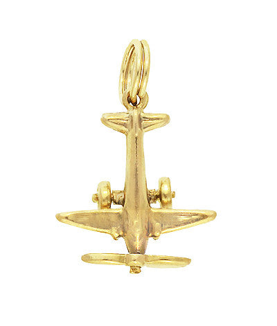 Vintage Airplane Charm With Moveable Wheels and Propeller in 14 Karat Yellow Gold