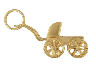 Vintage Moveable Baby Carriage Charm in 14 Karat Yellow Gold - Item: C683 - Image: 3
