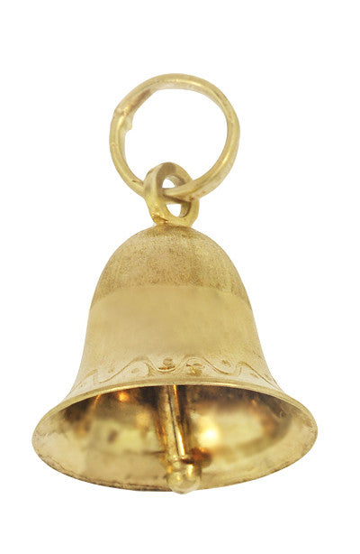 Vintage Engraved Moveable Bell Charm in 14 Karat Yellow Gold