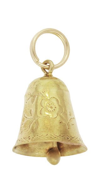 Vintage Floral Engraved Moveable Bell Charm in 10 Karat Gold