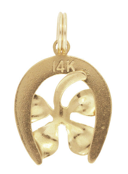 Lucky 4-Leaf Clover in Horseshoe Charm in 14 Karat Yellow Gold - Item: C711 - Image: 2